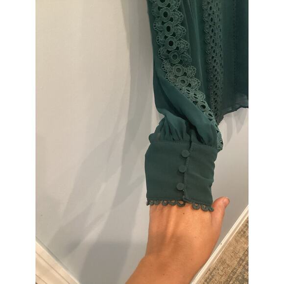 Joie Womens Blouse Size Medium Green Sheer Crochet Romantic Fall Business Office - Picture 7 of 10